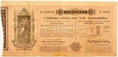 Budapest 1883. Magyar Lovar-Egylet - Sorsjegy a KINCSEM sorsjátékhoz sorsjegy szárazpecséttel T:F fo. / Hungary / Budapest 1883. Hungarian Horse Club - Lottery ticket to the KINCSEM lottery lottery ticket with embossed stamp C:F spotted