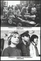 cca 1973 ,,Verseny a veszély kategóriában - feltételesen szabadlábon" című csehszlovák film jelenetei és szereplői, 15 db vintage produkciós filmfotó ezüst zselatinos fotópapíron, a használatból eredő (esetleges) kisebb hibákkal, 18x24 cm