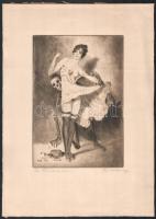 Olvashatatlan jelzéssel, feltehetően osztrák vagy német művész, XX. sz. első fele: A prostitúció (erotikus grafika). Rézkarc, papír. 24x16,5 cm.