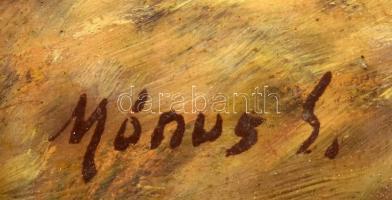 Mónus Sándor (1909-1996): Csikós. Olaj, karton, jelzett, üvegezett fakeretben, hátoldalán Wolf Lászl...