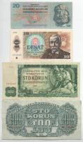 Csehszlovákia 1944. 100K + 1961. 100K + 1970. 20K + 1986. 10K T:F,VG közte szép papír, folt, kis szakadás Czechoslovakia 1944. 100 Korun + 1961. 100 Korun + 1970. 20 Korun + 1986. 10 Korun C:F,VG with fine paper, spot, small tear in it