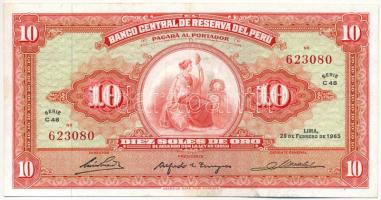 Peru 1965. 10S T:F kis tűlyukak Peru 1965. 10 Soles de Oro C:F pin holes Krause P#84