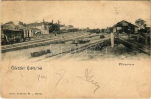 1901 Hatvan, Pályaudvar, vasútállomás. Hoffmann M. L. kiadása (ázott sarkak / wet corners)