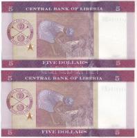 Libéria 2016. 5D (2x) sorszámkövetők "AA 9370428 - AA 9370429" T:UNC 
Liberia 2016. 5 Dol...