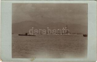 Kotor, Cattaro; SMS Helgoland az Osztrák-Magyar Haditengerészet Helgoland-osztályú gyorscirkálója / K.u.K. Kriegsmarine Rapidkreuzer / WWI Austro-Hungarian Navy light cruiser. photo (Rb)