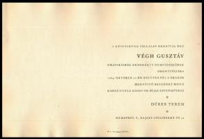 Végh Gusztáv (1889-1973): 1964. ősz. Rézkarc, papír. A Képcsarnok Végh Gusztáv grafikáiból rendezett kiállításának meghívóján. 8,5x11,5 cm