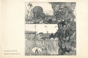 Gyulai Líviusz (1937-2021): Krúdy illusztráció. Rézkarc, papír. A Képcsarnok Végh Gusztáv grafikáiból rendezett kiállításának meghívóján. 14x13,5 cm