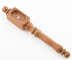 Antik fa mágneses kézi gombostűtartó, varróeszköz, h: 29 cm