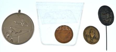 4db-os vegyes emlékérem, sportérem, jelvény tétel, közte 1956. "I. Ruhaipari Fesztivál - DISZ - Zalaegerszeg" ezüstözött fém kitűző + Madarassy Walter (1909-1994) 1938. "XXXIV. Nemzetközi Eucharisztikus Kongresszus Budapest" bronz kitűző (23mm) T:AU,XF