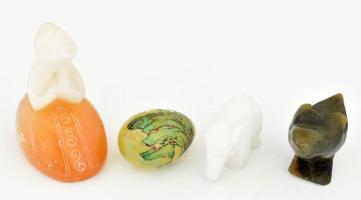 4 db faragott kő (alabástrom, zsírkő, stb.) figura és tojás, 3,5 - 6,5 cm