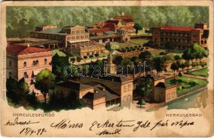 1899 (Vorläufer) Herkulesfürdő, Baile Herculane; Gyógyfürdő. Jäger Alfred kiadása / spa, bath. litho (szakadás / tear)