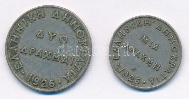 Görögország 1926. 1D Cu-Ni + 2D Cu-Ni T:XF,VF Greece 1926. 1 Drachme Cu-Ni + 2 Drachmai CU-Ni C:XF,VF