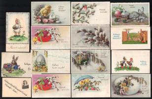 20 db régi húsvéti üdvözlőkártya, rajtuk kézzel írt sorokkal, 11x7 cm körüli méretben