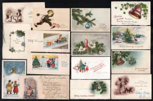 20 db régi karácsonyi / újévi üdvözlőkártya, rajtuk kézzel írt sorokkal, vegyes méretben és állapotban
