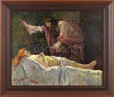 Boemm Ritta (1868-1948): Biblia jelenet. Olaj, vászon, jelzett. Restaurált, dublírozott. Fakeretben. 46x56,5 cm / oil on canvas, signed, restored, framed