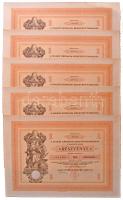 Makó 1929. "Makói Népbank Részvénytársaság" részvénye 50P-ről szelvényekkel, szárazpecséttel (5x) sorszámkövetők T:AU