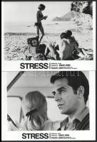 cca 1968 ,,Stress" című spanyol film jelenetei és szereplői (köztük Geraldine Chaplin), 3 db vintage produkciós filmfotó ezüst zselatinos fotópapíron, a használatból eredő (esetleges) kisebb hibákkal, 18x24 cm