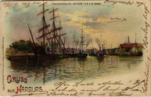 1899 (Vorläufer) Hamburg, Harburg port. Hold to light litho