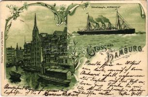 1900 Hamburg, Schnelldampfer Normannia. Art Nouveau, floral, litho (EB)