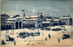 1899 (Vorläufer) München, Munich; Central-Bahnhof / railway station in winter, tram, horse-drawn tram (EB)