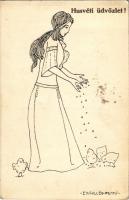 Húsvéti üdvözlet! Magyar gyártmány Sz. B. / Easter greeting, Hungarian art postcard s: Edvi Illés Panny (EK)