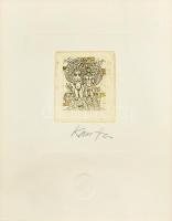 Kass János (1927-2010): Emberpár (cím nélkül). Rézkarc, papír, jelzett. Üvegezett fakeretben. 6×4,5 cm