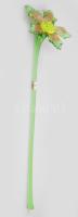 Cseh zöld üvegvirág, címkével jelzett, hibátlan, h: 48 cm