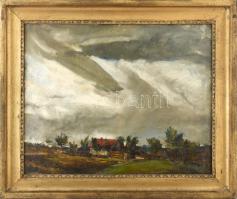 Jelzés nélkül, XX. sz. eleje, magyar festő: Alföldi viharos táj (Lakitelek környéke?). Olaj, vászon. Restaurált, dublírozott. Dekoratív fakeretben. 43x53 cm