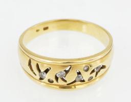 Arany (Au) 14K áttört köves gyűrű, jelzett, méret: 65, bruttó: 4,6 g