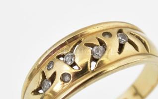 Arany (Au) 14K áttört köves gyűrű, jelzett, méret: 65, bruttó: 4,6 g