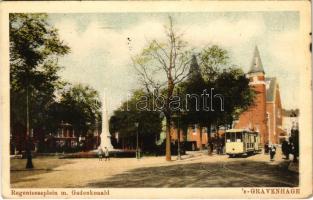 1930 Den Haag, s'-Gravenhage, The Hague; Regentesseplein m. Gedenknaald / monument, tram (fl)