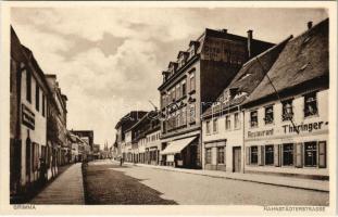 Grimma, Hahnstädterstrasse / street view, restaurant, shops