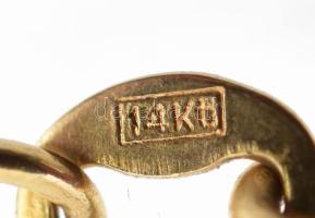 Arany (Au) 14K walles nyaklánc gránátköves kereszt függővel, jelzett, h: 46,5 cm, 3×2 cm, bruttó: 5,...