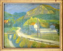 Tóth B László (1906-1982): Hegyvidéki táj, 1947. Tempera, papír, jelzett. Dekoratív, üvegezett, kissé sérült fakeretben, 50×65 cm