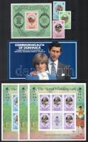 1981 Károly herceg és Diana esküvője sor + blokk kisívsor + bélyegfüzet Mi 713 A - 715 A + Mi 713 C - 715 C + Mi 69 + Mi 717 - 719
