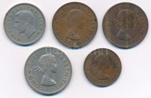 Új-Zéland 1949. 1Fl Cu-Ni "VI. György" + 1958-1959. 1p bronz "II. Erzsébet" (2xklf) + 1961. 1/2C Cu-Ni "II. Erzsébet" + 1962. 1/2p bronz "II. Erzsébet" T:XF New Zealand 1949. 1 Florin Cu-Ni "George VI" + 1958-1959. 1 Penny bronze "Elisabeth II" (2xdiff) + 1961. 1/2 Crown Cu-Ni "Elisabeth II" + 1962. 1/2 Penny bronze "Elisabeth II" C:XF