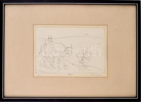 Borsos Miklós (1906-1990): Ikarusz. Rézkarc, papír, jelzett, számozott (92/100), üvegezett fakeretbe...