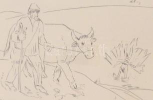 Borsos Miklós (1906-1990): Ikarusz. Rézkarc, papír, jelzett, számozott (92/100), üvegezett fakeretbe...