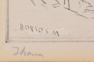 Borsos Miklós (1906-1990): Ikarusz. Rézkarc, papír, jelzett, számozott (92/100), üvegezett fakeretbe...