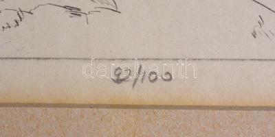 Borsos Miklós (1906-1990): Ikarusz. Rézkarc, papír, jelzett, számozott (92/100), üvegezett fakeretbe...