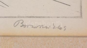 Borsos Miklós (1906-1990): Ikarusz. Rézkarc, papír, jelzett, számozott (92/100), üvegezett fakeretbe...