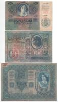 1902. 1000K felülbélyegzés nélkül + 1912. 100K felülbélyegzés nélkül + 1914. 50K T:F,VG