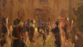 Vitéz Darvassy István (1888-1960): Ferenciek terei forgatag, Budapest, 1920-as évek. Olaj, falemez, ...