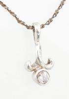 Ezüst(Ag) csavart nyaklánc köves függővel, jelzett, h: 66 cm, 1,6×0,8 cm, bruttó: 3,5 g