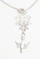 Ezüst(Ag) kígyó nyaklánc galambos kereszt függővel, jelzett, h: 45-50 cm, 2,3×1,2 cm, nettó: 7,5 g