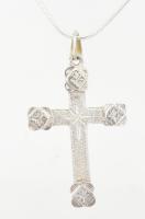 Ezüst(Ag) kígyó nyaklánc mintás kereszt függővel, jelzett, h: 45-50 cm, 5×3 cm, nettó: 10,5 g