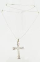 Ezüst(Ag) kígyó nyaklánc mintás kereszt függővel, jelzett, h: 45-50 cm, 5×3 cm, nettó: 10,5 g