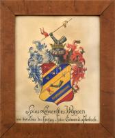 Spies-Lehner nemesi törökverő család, eredetileg hercegi család címere (Spies Lehnerisches Wappen aus der Linie des Hertzog Spies Edmund Lehnbach). Tempera, papír, jelzés nélkül. 28x22 cm. Üvegezett fakeretben.