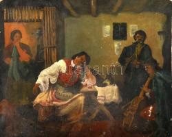 Jelzés nélkül: Búsuló betyár. Olaj, fa, apró felületi sérülésekkel, 29,5x37,5 cm