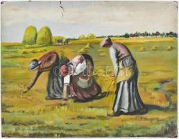 Jelzés nélkül, Millet után: Aratók. Olaj, vászon, kartonra kasírozva, kissé sérült. 21x27 cm